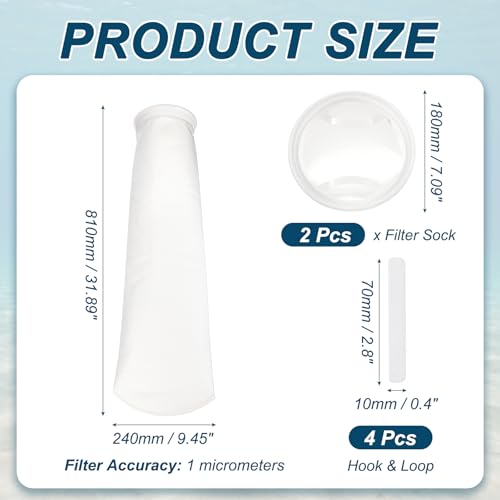 Aquarium Filter Bags Mesh (2Pcs 1 Micron 7.1" Ring 31.9" Long) - size: 1 Micron - 31.9" Long 7.1" Ring