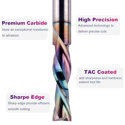 SpeTool 1/4 Inch Shank Downcut Spiral Router Bit 1/4 Inch Cutting Diameter 1 inch Cutting Length with Extra Long Life Coating CNC Router Bits End Mill for Woodwork Mortise Slot - size: 1/4" Dia - 1" CL -1/4" Shank, style: DOWN CUT
