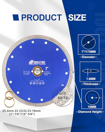 SHDIATOOL 7-Inch Diamond Saw Blade Cutting Disc for Porcelain Tile 180mm - size: 7 Inch(175mm)