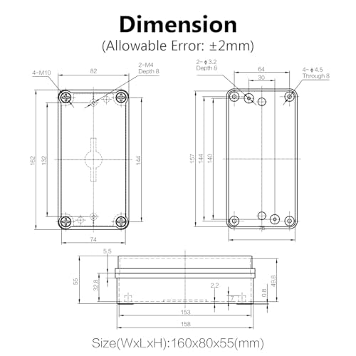 LeMotech Junction Box IP67 Waterproof Dustproof ABS Plastic Project Box for Electrical Outdoor Enclosure Gray 6.3 x 3.1 x 2.2 inch (160 x 80 x 55 mm),2 Pack - size: 6.3" x 3.1" x 2.2" (2pc)