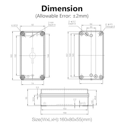 LeMotech Junction Box IP67 Waterproof Dustproof ABS Plastic Project Box for Electrical Outdoor Enclosure Gray 6.3 x 3.1 x 2.2 inch (160 x 80 x 55 mm),2 Pack - size: 6.3" x 3.1" x 2.2" (2pc)