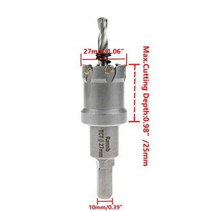 27mm/1.063" Cutting Dia Carbide Hole Cutter Hole Saw Drill Bit Heavy Duty for Stainless Steel - size: 1-1/16"/27mm