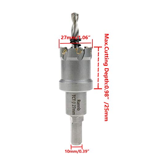 27mm/1.063" Cutting Dia Carbide Hole Cutter Hole Saw Drill Bit Heavy Duty for Stainless Steel - size: 1-1/16"/27mm