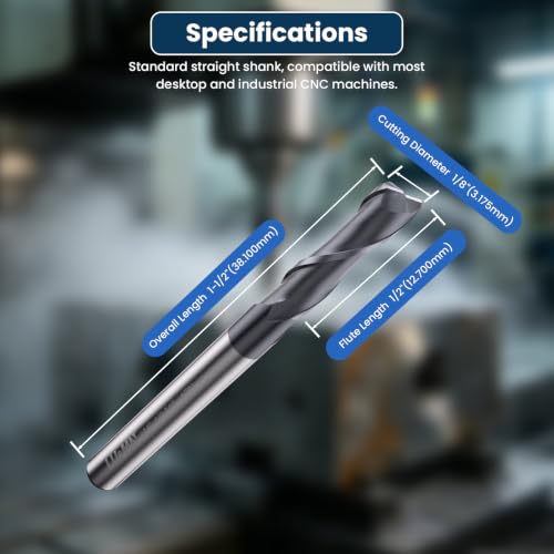 LU&MN Carbide Square End Mill, 2 Flute, 1/8", 5 Piece - size: 1/8 in