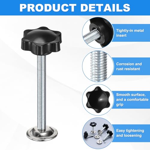 M METERXITY 2-Pack Star Handle Hand Screws, M8x80mm Carbon Steel Thread Star Clamping Knobs with Screws, Pressure Plate and Rubber Pad for Woodworking/Mechanical Equipment [Black] - size: M8 x 80mm