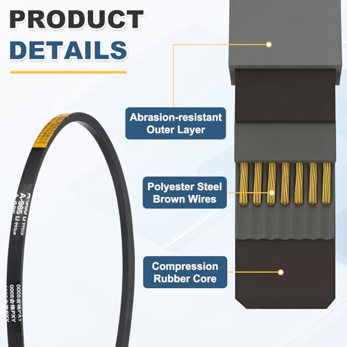 uxcell 3Pcs A965 Rubber V-Belt, 965mm Li x 13mm W x 8mm T, Classic Wrapped - size: A965
