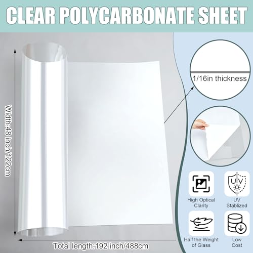 Beeveer 1 Pcs Clear Polycarbonate Sheet 48 x 192 Inch Plastic Panel Roll - size: 48 x 192 inches