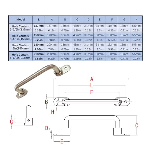 304 Stainless Steel Folding Handle, 90 Degree Solid Rotating Handle, Cabinet and Tool Box Spring armrest (Hole Centers: 6-1/5in(158mm)) - size: Hole Centers: 6-1/5in(158mm)