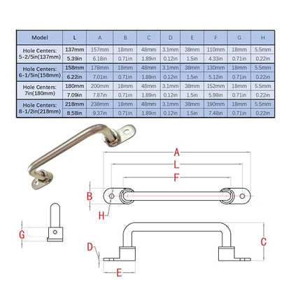 304 Stainless Steel Folding Handle, 90 Degree Solid Rotating Handle, Cabinet and Tool Box Spring armrest (Hole Centers: 5-2/5in(137mm)) - size: Hole Centers: 5-2/5in(137mm)