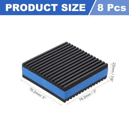 uxcell 8pcs Anti Vibration Pads for Washing Machine, 3" x 3" x 7/8" Vibration Damping Pads Sound Isolation Ribbed Rubber Mats with EVA Center Vibration Isolation Pads, Black/Blue - size: 3" x 3" x 7/8"