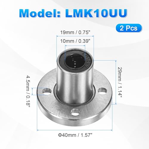 PATIKIL LMK10UU Linear Ball Bearings 10mm Bore Dia 19mm OD 29mm Long 4.5mm Hole, 2Pcs Round Flange Linear Motion Bushing Double Side Rubber Sealed Rod Liner Shaft for Machine 3D Printer - size: 10mm