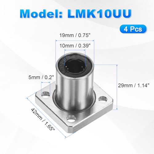 PATIKIL LMK10UU Linear Ball Bearings 10mm Bore Dia 19mm OD 29mm Long 5mm Hole, 4Pcs Round Flange Linear Motion Bushing Double Side Rubber Sealed Rod Liner Shaft for CNC Machine 3D Printer - size: 10mm