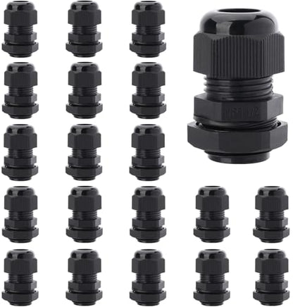 20PCS 1/2'' NPT Cable Gland Waterproof Adjustable 6-12mm/0.24-0.47inch Nylon Cable Glands Joints with Gaskets (1/2'', 20PCS) - size: 1/2'' NPT 20pcs