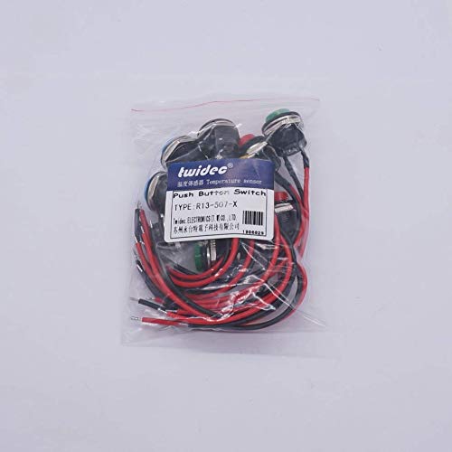 Twidec/10Pcs Momentary Push Button Switch SPST AC250V/3A AC125V/6A Mini Off(ON) ON 5 Colour with Pre-soldered Wires R13-507-5C-X - color: multicoloured-16mm, size: Momentary