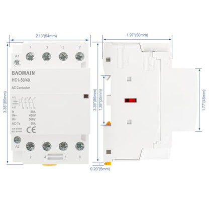 BAOMAIN 50A 4 Pole AC Contactor 110V 4NO DIN Rail for HVAC EV Smart Home