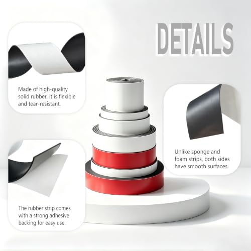 Rubber Strip with Adhesive Backing, 1/2" Wide x 1/16" Thick x 15FT Long - size: 1/2" Wide x 15FT
