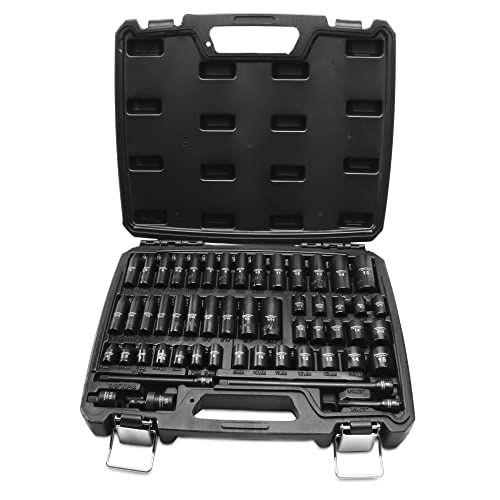 TIGHTSPOT 1/4" Drive 53pc Impact Socket PRO SET, our Most Popular Set Ever with SAE & Metric from 3/16 Inch - 9/16 Inch, 4mm-15mm, Standard/Deep Sockets, Extension Bars, Adapter & More - size: 1/4” Drive 53pc Impact Socket Set