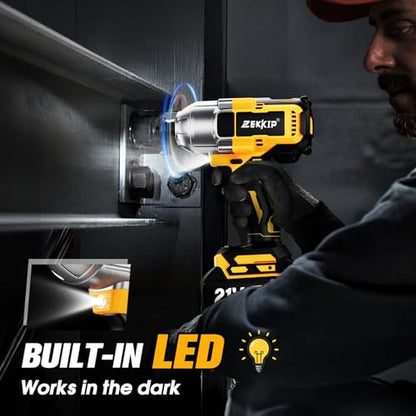 1/2 inch Cordless Impact Wrench, 958Ft-lbs (1300N.m) High Torque Brushless Impact Gun, 3500RPM, 2x4000mAh Battery, Fast Charger & 5 Sockets, Electric Impact Wrench for Car, Pickup, Mower