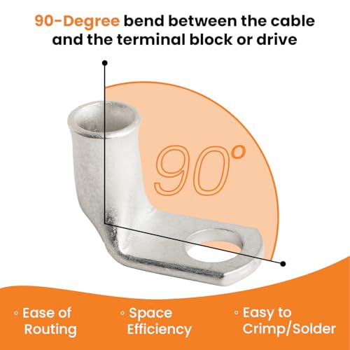 SELTERM 10pcs, 1/0 AWG 1/4" Stud Marine Grade, 90° Bent Tinned Copper Lugs - color: 90° Bent Lugs, size: 1/0 Awg - 1/4" (M6) Ring
