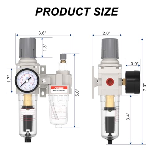 AIRZOE 1/4" NPT Air Filter Regulator Lubricator Combo AC2010-02D - color: Auto Drain / White / Metal Coupler, size: 1/4"NPT