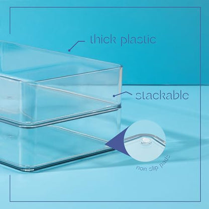 primebox Plastic Clear Drawer Organizers. Bathroom, Kitchen, Bedroom, Gadgets, Office Organizer Bins, Storage Trays. Heavy Duty, Stackable. 12" x 3" x 2" Set of 6 - size: 12" x 3" x 2"
