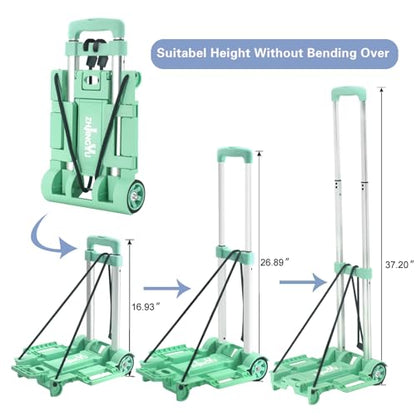 Folding Hand Truck Dolly Cart,Collapsible Shopping Trolley,Mini Lightweight Hand Dolly,Backpack Trolley,Luggage Cart,Aluminum Telescopic Rod,2 Wheel Trolley Expandable Large Chassis,Mint Green - color: 2 Wheel Aluminium Green