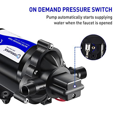 TDRSUPER Self-Priming Water Transfer Pump 110V AC, 4GPM 45PSI High Pressure Booster Pump, Black Stainless Steel Diaphragm Garden Sprinkler Pump for Home, Kitchen, Bathroom, Marine, Yacht - style: 110V 4GPM 45PSI