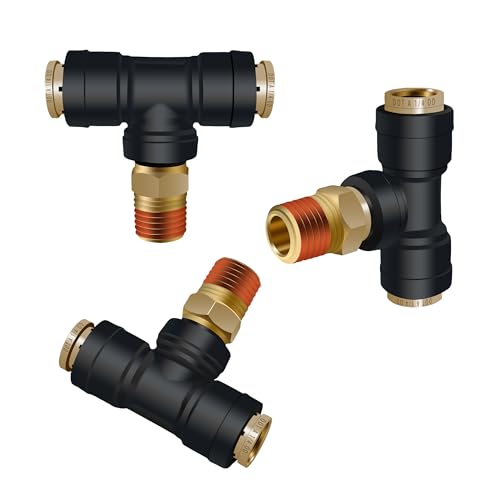 DOT Air Line Quick Connect Tee Fittings 3PCS, 1/4" OD × 1/4" NPT - color: 1/4" * 1/4" * 1/4"NPT 3PCS