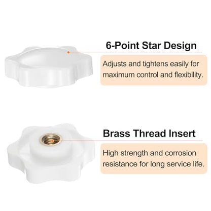 HARFINGTON 6pcs Star Knobs M6 Female Thread 32mm 6-Point Plastic Head Brass Insert Non-Through Hole Screw-in Threaded Hand Knob Clamping Handle, White - color: White, size: M6 x 32mm