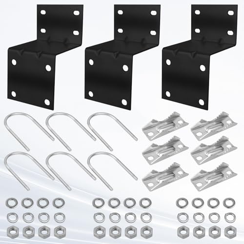 MOOKEERF Antenna Pole Mount Bracket Kits - 3 Set Black-Coated Antenna Pole Mast Mount Bracket with Double U-Bracket Assembly + 12 Screws for Outside Home Antenna Pole Holder - size: 3 Set Black