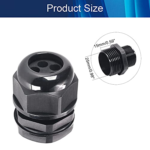 Fielect M25 Cable Gland 5 Holes Waterproof Nylon Joint Adjustable Locknut for 3-6mm Dia Wire 1Pcs - color: 5 15mm 25mm