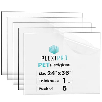 24"x36", 1mm, 5-Pack, Flexible PET Plexiglass Sheets - size: 24" x 36", 1mm Thick