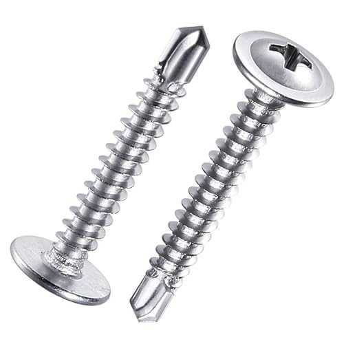 440 Pcs 410 Stainless Steel Sheet Metal Self-Tapping Screws Combination Set with Flat Head, Large Flat Head and Hexagon Head Screws 8# Length 1/2” to 2”（Silver）