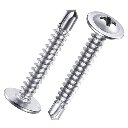 440 Pcs 410 Stainless Steel Sheet Metal Self-Tapping Screws Combination Set with Flat Head, Large Flat Head and Hexagon Head Screws 8# Length 1/2” to 2”（Silver）