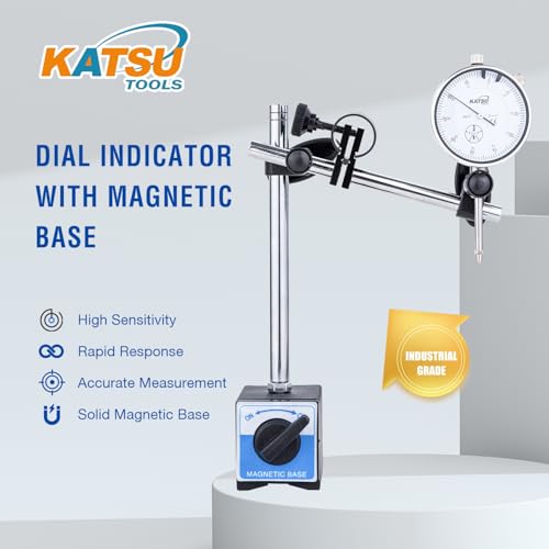 KATSU Tools Dial Indicator with Magnetic Base 0-1.0" Tester Gauge 0.001" Precision, Fine Adjustment, Professional Measuring Toolkit in Storage Case 401112