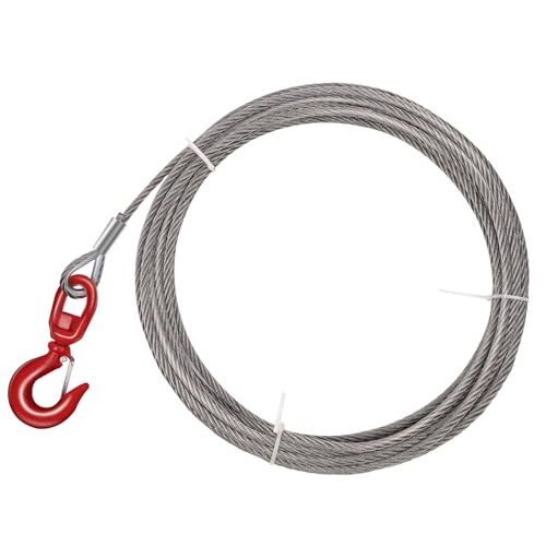 Steel Winch Cable,3/8" x 50' Wire Rope with Swivel Hook,17637 Lbs Breaking Strength,6x19 Strand Core Steel Towing Cable for Tow Truck,Crane,Wrecker - size: 50 ft