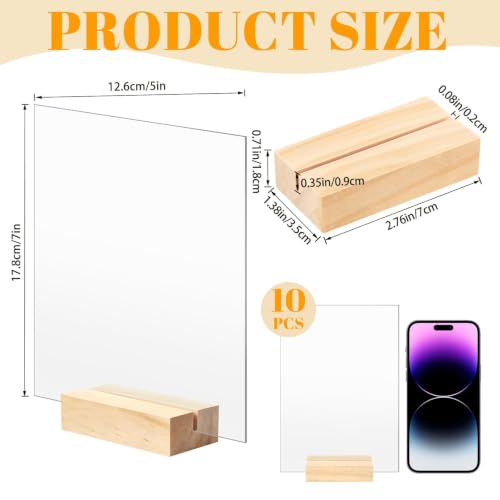 Bercoor 10 Pack 5x7 Inch Blank Clear Acrylic Sign with Wooden Stands, Rectangle Top Acrylic Sheet, DIY Acrylic Rectangle Table Numbers for DIY Name Card Gifts Event Party Sign Decoration - size: 5x7 rectangle