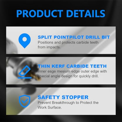 CSOOM TCT Hole Saw Set, 2-Piece 1-3/4” (44mm) Heavy Duty Carbide Tipped Cutter for Stainless Steel, Iron, Metal, and Plastic Bench, Spring Guided Drill Bits Included - size: 1-3/4"(44mm)