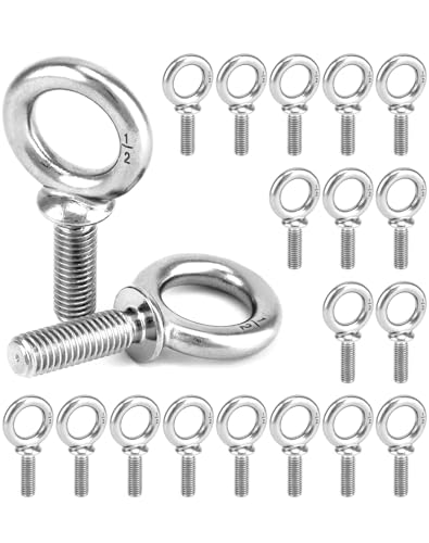QWORK Eye Bolt, 20 Pack 1/2" -13 x 1-1/2" Marine Grade Stainless Steel Lifting Ring Threaded Eyebolt Machinery Shoulder Eyebolts - color: 20 Pack, size: 1/2"-13 x 1 1/2"