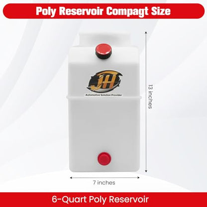 6 Quart Poly Power Unit Reservoir for Hydraulic Systems, Polyethylene Flat Bottom Utility Fluid Tank for Dump Trucks Trailers RVs Boats - size: 6 Quart