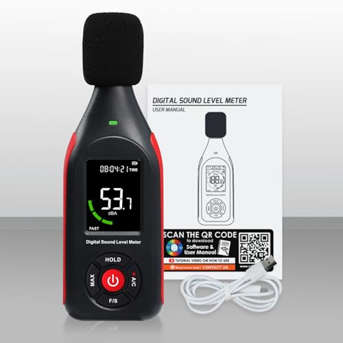 Decibel Meter Data Logger Sound Level Meter with 3-Color Display and Alarm