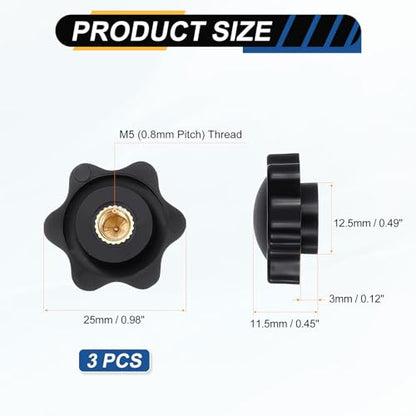 HARFINGTON Star Knob M5 Female Thread 25mm Head Brass Insert Black 3pcs - color: Black, size: M5 x 25mm