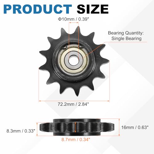 uxcell 2Pcs #50 Roller Chain Idler Sprocket, 10mm Bore 5/8" Pitch 13 Tooth - size: 10mm Bore 5/8" Pitch 13 Tooth