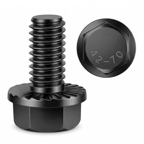 Mellewell 1/4-20 x 1/2" Flanged Hex Head Bolts Flange Hexagon Screws, Stainless Steel A2 Black Finish, DIN 6921, 25 PCS - color: Black, size: 1/4-20 x 1/2"