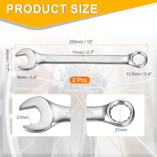 HARFINGTON 2Pcs Metric Combination Wrench 21mm Open End & 15-Degree Offset - size: 21mm