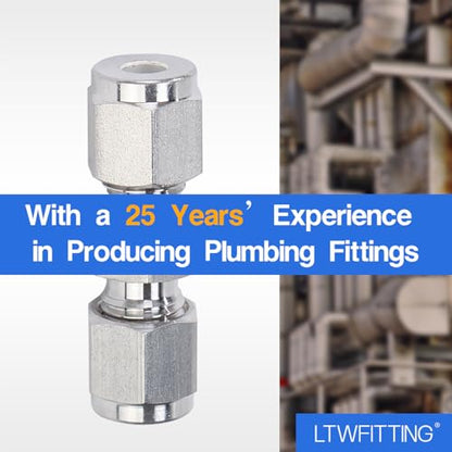 LTWFITTING 3/16-Inch OD Compression Union,Stainless Steel 316 Fittings (Pack of 5)