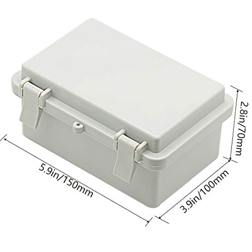 Zulkit 2pcs Junction Box ABS Plastic Dustproof Waterproof IP65 Electrical Boxes Hinged Shell Outdoor Universal Project Enclosure, 5.9 x 3.9 x 2.8 inch - size: 5.9" x 3.9" x 2.8"(2pcs)