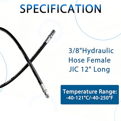 Heroson 26711-06-06RW Hydraulic Hose Swivel Assembly 3/8 ” Hydraulic Hose with Female JlC X Female JlC 12 ”Long 4785 psi, Black - size: 06-12 in