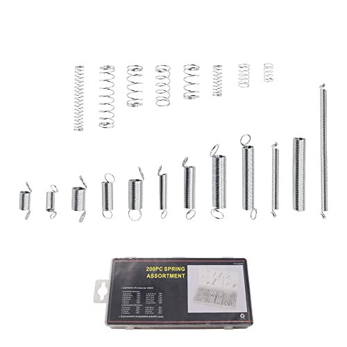 Dianrui 200PCS Spring Assortment Kit 20 Different Sizes Mini Zinc Plated Steel Compression and Extension Springs for DIY Repair Project