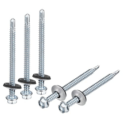 uxcell #12 x 2-61/64" Self Drilling Screws with Rubber Washer, 100pcs Zinc Plated Steel Roofing Screws Hex Head Self Tapping Screws with EPDM Washer for Metal to Metal - size: #12 x 2-61/64"